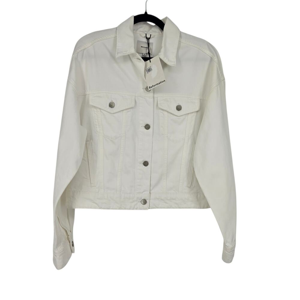 NWT Reformation White Rhodes Denim Button Front Jacket With Pockets Size M